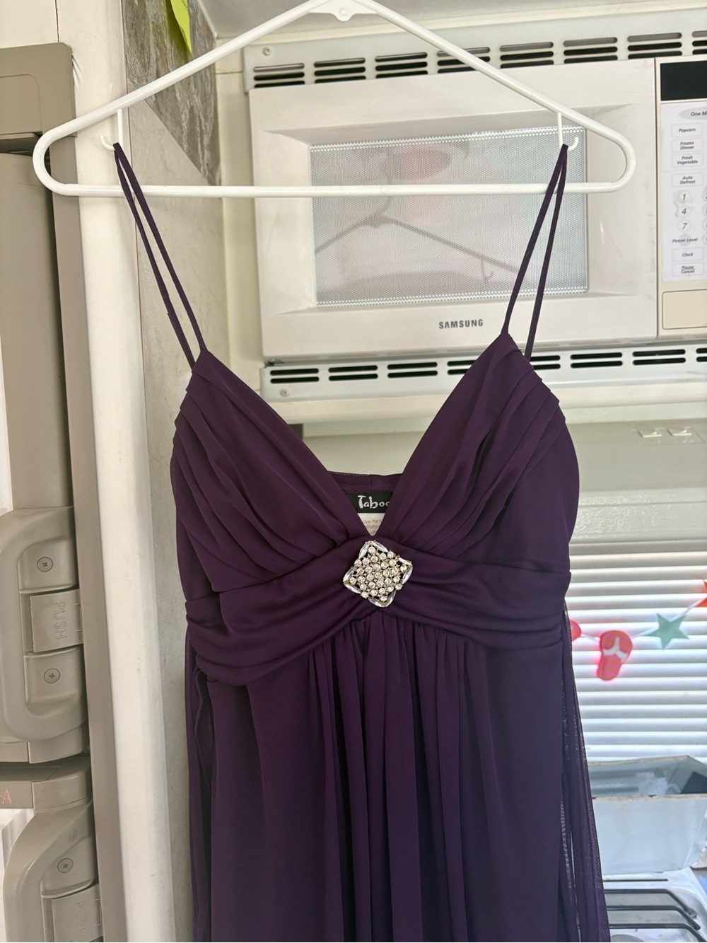 Taboo Deep Purple Chiffon Spaghetti-Strap Prom Dress with Jewel Accent